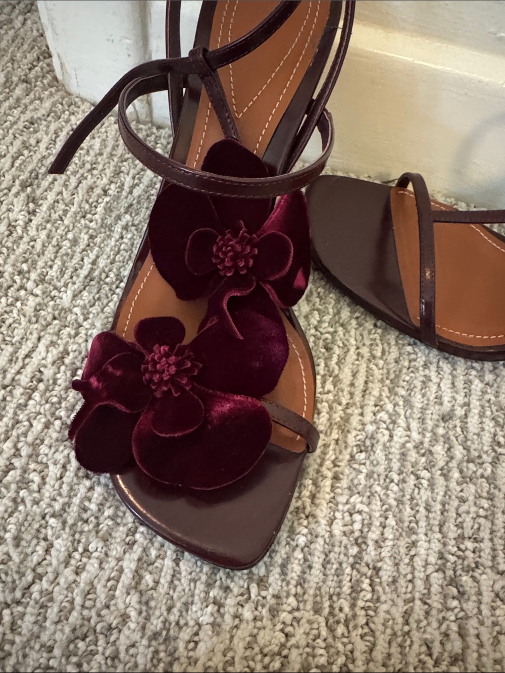 Zimmerman Orchid Velvet Flower Ankle-Strap Sandals in Burgundy - Picture 3 of 4